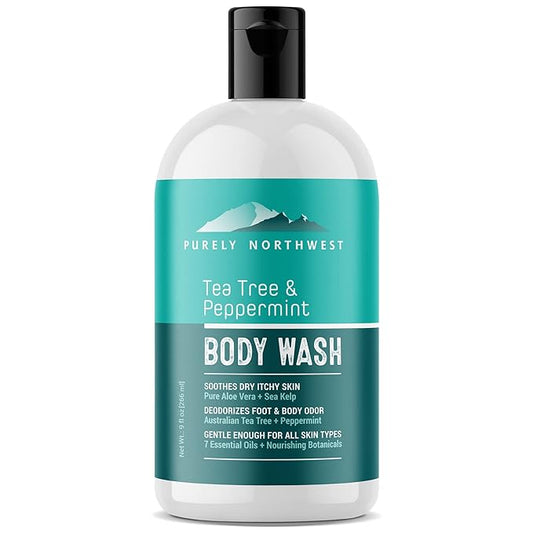 Purely Northwest Tea Tree Body Wash for Men and Women – Natural Tea Tree Oil Body Cleanser for Odor, Skin Irritations, Hydrating Shower Gel for Sensitive Skin, Gentle and Refreshing Body Wash