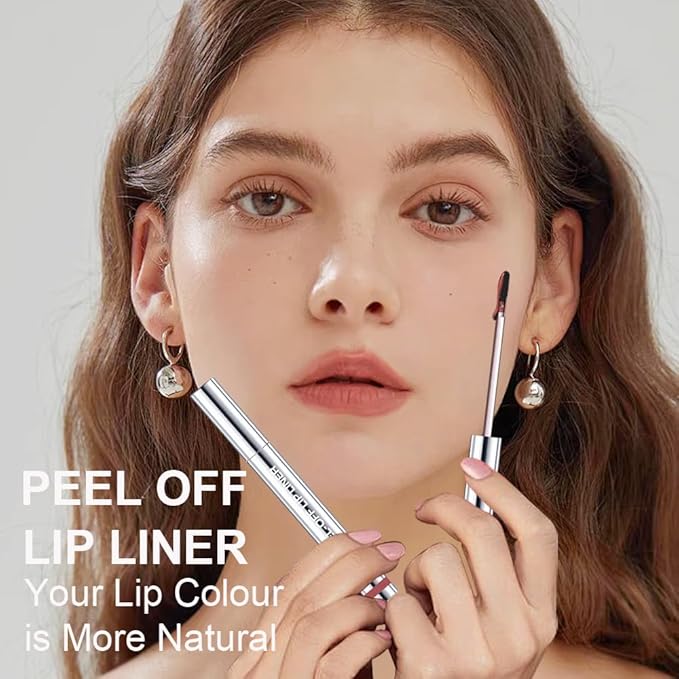 Peel Off Lip Liner Stains for Women, Long Lasting Waterproof Matte Finish Lip Tint Stains with Tweezer Kit, Transfer Proof, Easy to Use, Peel Off Liquid Lipstick for All Skin Types, #5 Light Brown