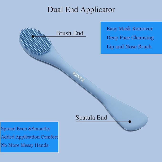 REVEX Pore Cleaning Brush,Face Scrubber,Lymphatic Drainage Massager,Silicone Face Mask Applicator,Mask Applicator Tool for Facial Mud,Contour Face Brush for Lymphatic Drainage. (Sky Blue+Gray)