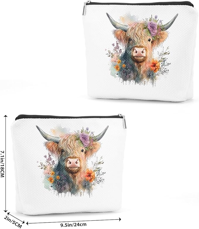 Western cosmetic bag highland cow