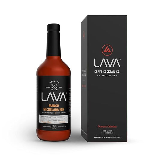 LAVA Premium Mango Michelada Mix Made With Real Mango Puree, Ancho Chile Peppers, New Mexico Chile, Tamarind, Vegan, 1-Liter (33.8oz) Glass Bottle, Ready to Use