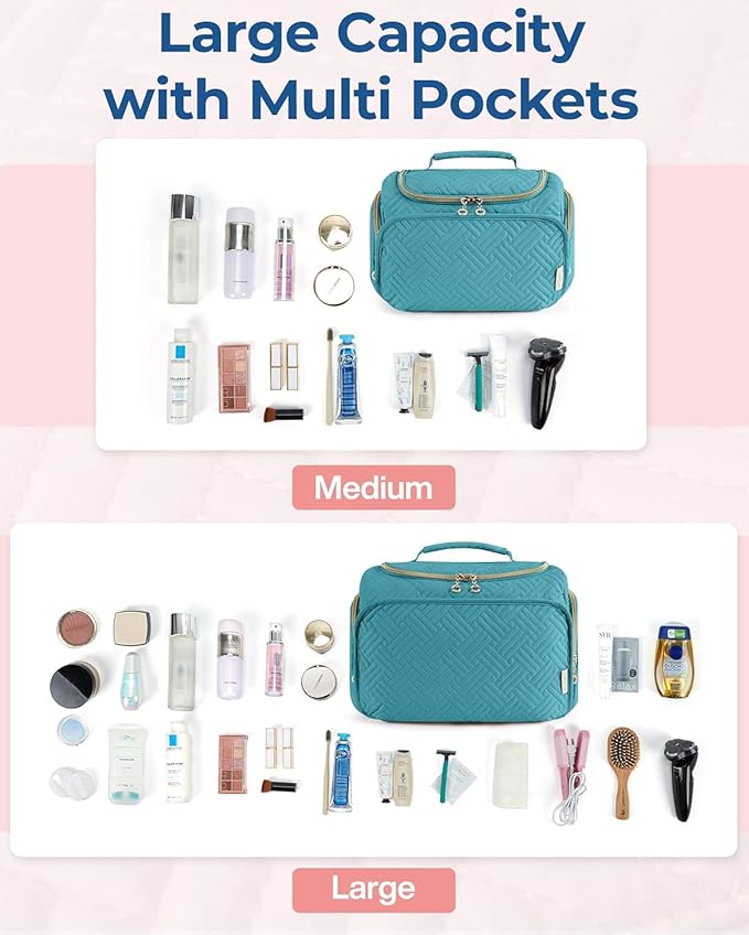 BAGSMART Travel Toiletry Bag, Large Wide-open Travel Bag for Toiletries, Makeup Cosmetic Travel Bag with Handle