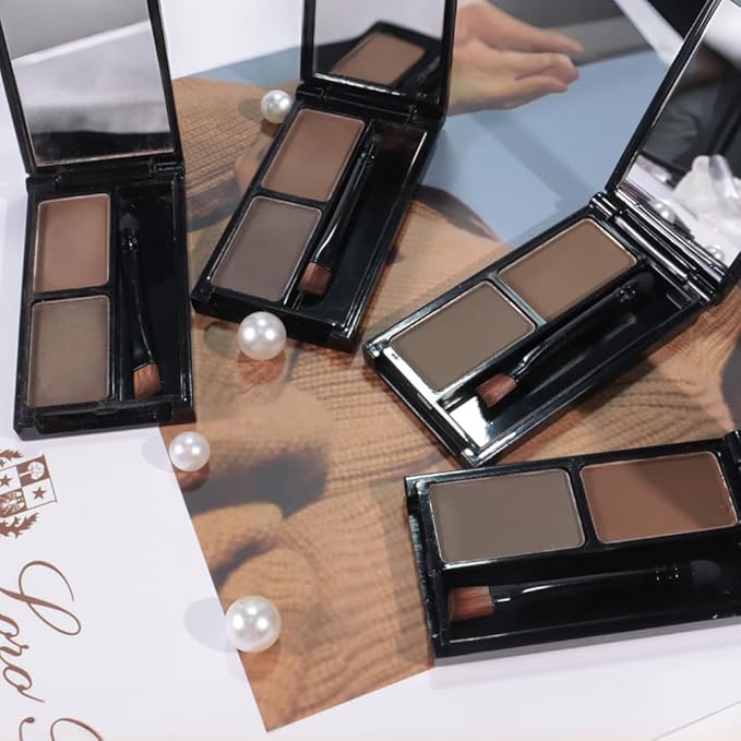 Brow Powder Kit – Long-Lasting Grey Dark Brown Color Brow Filler for Full, Defined Natural Brows, Contour Palette with Double-Ended Brush, sombra para cejas -2#