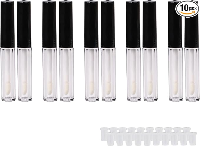 1.3ml Empty Lip Gloss Tube Lip Gloss Wand Bottles Containers Pack of 10 (Black Cap)