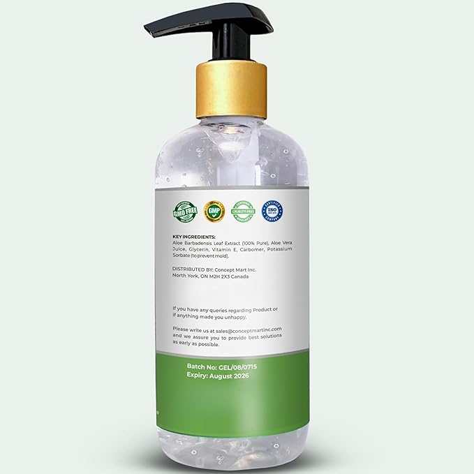 100% Pure Natural Aloe Vera Gel for Moisturizing Face Skin & Hair – Soothing After Sun Exposure, Dry & Sensitive Skin, Non-Sticky (10.14 oz)