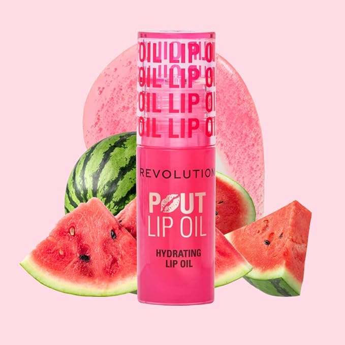 Revolution, Pout Lip Oil, Nourishing Tinted Lip Oil, High Shine, Non-Sticky Finish, Vegan & Cruelty-Free, Watermelon Pink, 0.13 oz