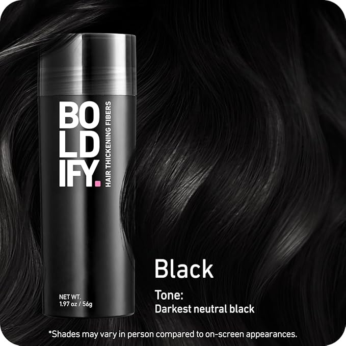 BOLDIFY Hair Fibers (2 x 56g) - Fill In Thinning and Fine Hair for an Instantly Fuller, Thicker Look - 14 Shades for Women & Men - Black