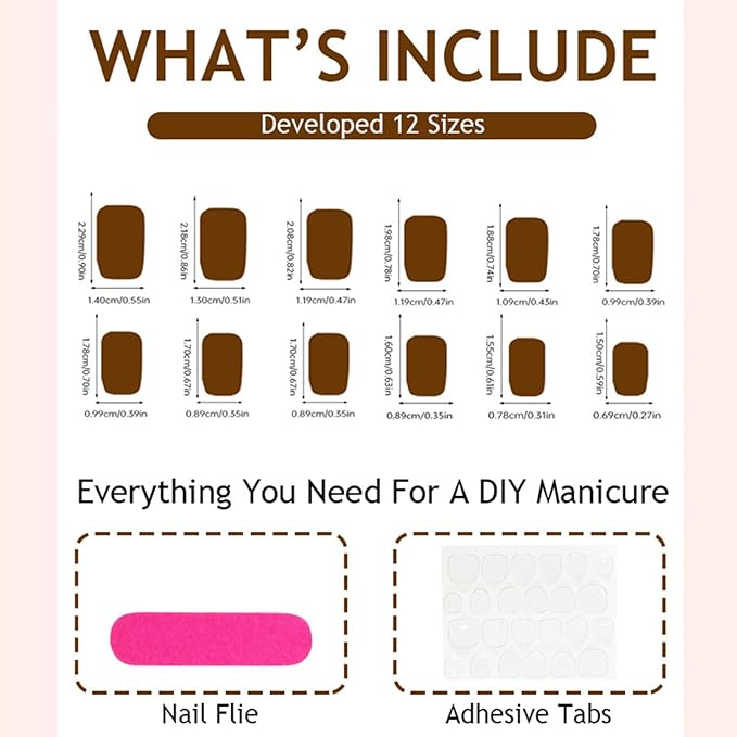 Fall Press on Nails 3D Maple Leaf Fake Nails with Rhinestones Design Brown Glossy Glue on Nail Medium Square Acrylic False Nail Stick on Fingernails Thanksgiving Artificial Nails for Women