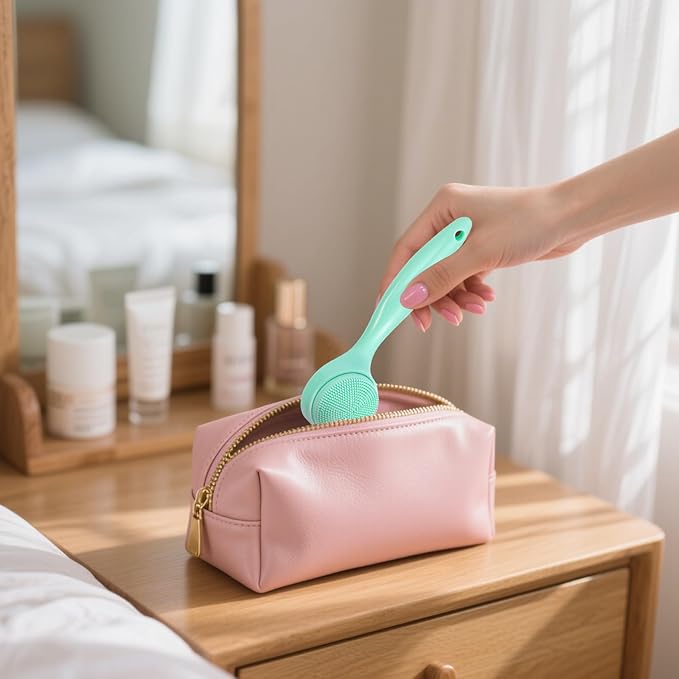 2 Pack Silicone Face Scrubber Exfoliating Brush, Manual Handheld Facial Cleansing Brush Blackhead Scrubber, Soft Bristles Waterproof for Face Skincare (Round-Green)