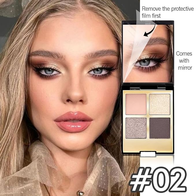 4 Colors Eyeshadow Makeup Palette,Nude Rose Gold Highly Pigmented Natural Neutral Nude Eye Shadow Palette with Mirror,Long Lasting Naturing-Looking,Waterproof,Blendable,Travel Size