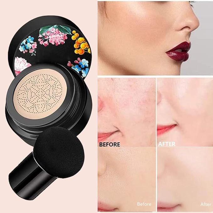 Mushroom Head Air Cushion BB Cream, Concealer Lasting Nude Makeup Moisturizing Pigment CC Liquid Foundation, Even Skin Tone Makeup Base Primer-Natural 2Pack