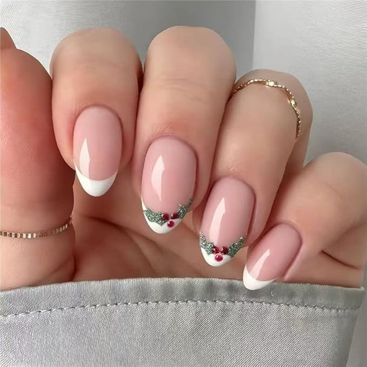 Medium Square Press on Nails Nude Pink White False Nails French Tips Stick on Nail for Women 24pcs