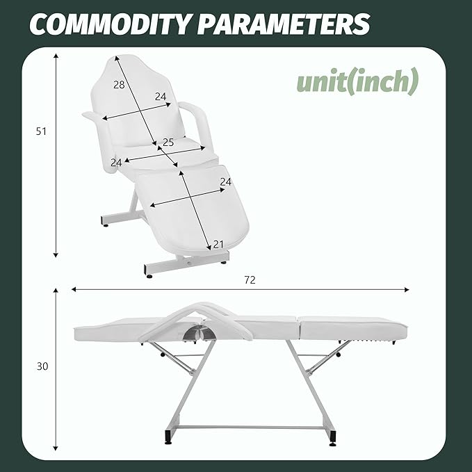 PayLessHere Multipurpose Tattoo Chair 72" L 24" W Massage Bed with Hydraulic Stool Beauty Bed Table Salon Chair for Professional Massage Facial Lash Beauty Spa Treatment