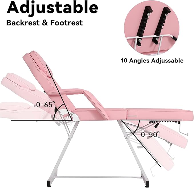 Multipurpose 3-Section Spa Massage Table with Hydraulic Stool, 73-inch Adjustable Tattoo Chair Esthetician Lash Bed with Removable Headrest, Salon Chair Facial Bed for Beauty Barber Massage Equipment