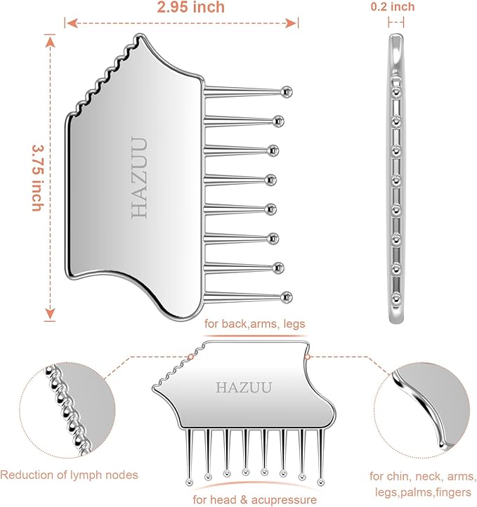 Portable Stainless Steel Scalp Massager - Guasha Scraping Tool for Head, Neck, Shoulders, Legs & Arms - Ideal for Soothing Relief (Comb Shape)