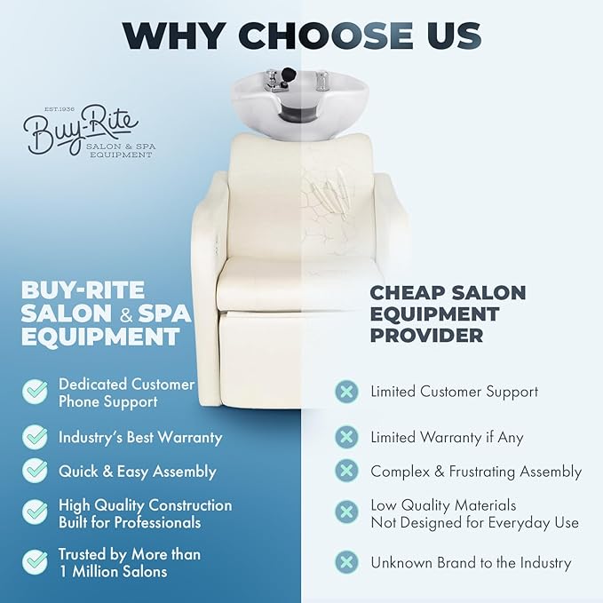 Buy-Rite Lexus Backwash Unit – Professional Salon Shampoo Chair with Extra Wide Seat, Kick-Out Leg Rest, Tilting Porcelain Shampoo Bowl, European Style Faucet & Neck Rest, TS-8018B (White Zebra)