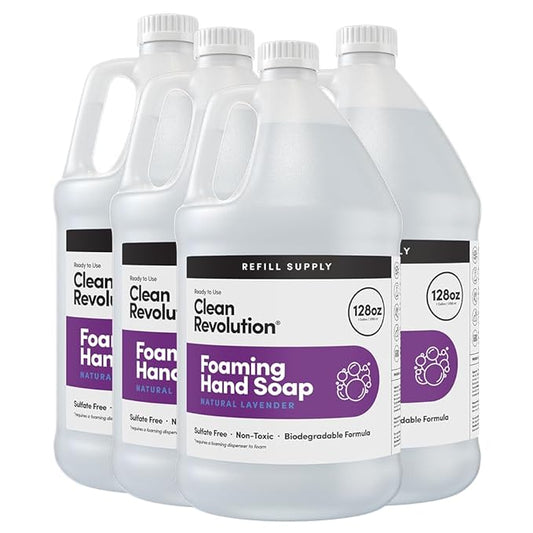 Clean Revolution Foaming Hand Soap Refill Supply Container, Ready to Use Formula, Gluten Free, Natural Lavender Fragrance, 128 Fl. Oz, 4 Pack
