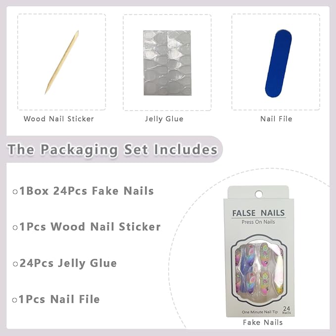 Flower Press on Nails Medium Almond Fake Nails with 3D Colorful Flower Rhinestone Designs French Tip False Nails Reusable Artificial Nails Glossy Full Cover Spring Glue on Nails for Women Girls 24Pcs