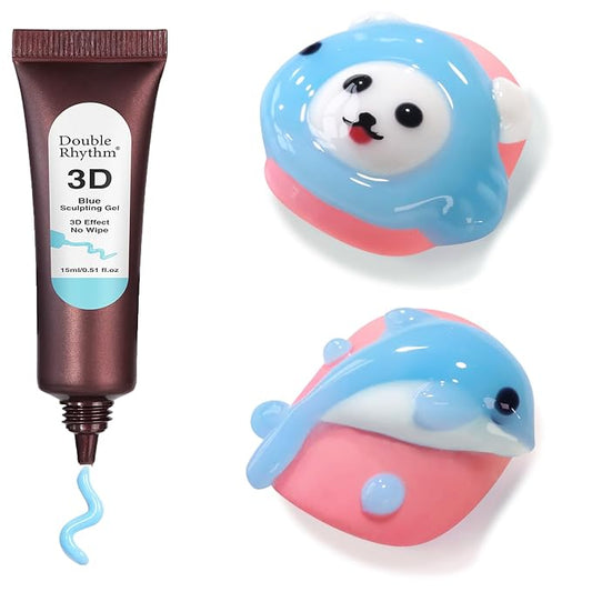 Double Rhythm 0.5 Oz 3D Nail Gel Nail Art Sculpting Gel No Wipe Gel Polish for Nail Designs DIY Nail Art for Drawing, Molding, Sculpture and Decoration (3D Sculpting Gel Blue)