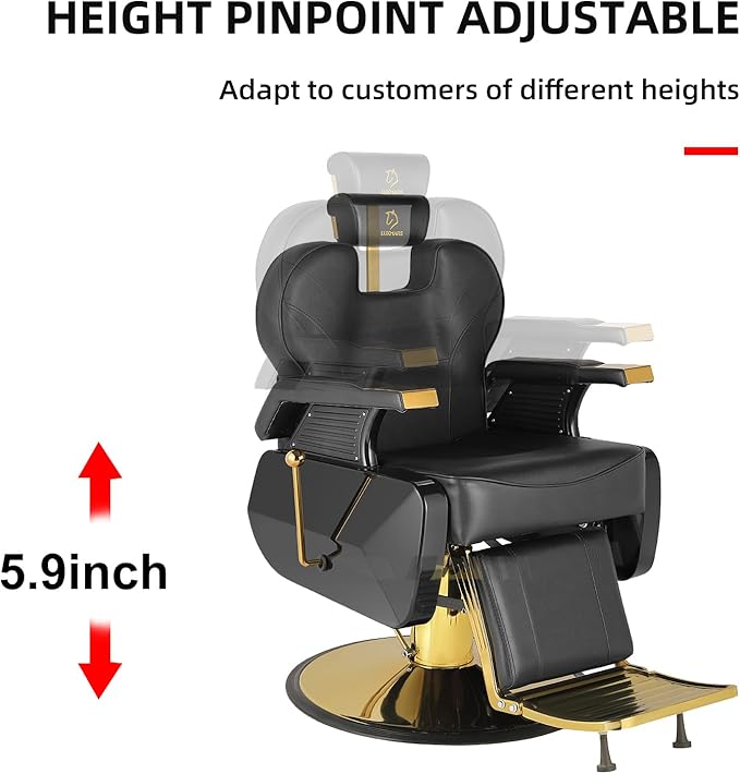 Modern Gold Salon Chair - Hydraulic, Adjustable, 360 Swivel, 440 lbs Capacity, PVC Leather Seat & Backrest