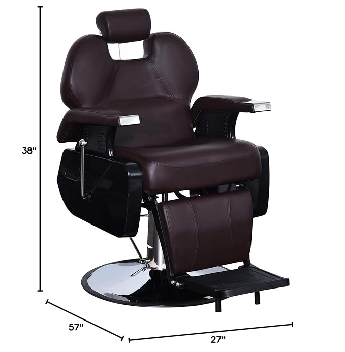BarberPub Heavy Duty Reclining Barber Chair, All Purpose Hydraulic Salon Chairs for Hair Stylist, Barbershop Salon Tattoo 2688 (Brown)
