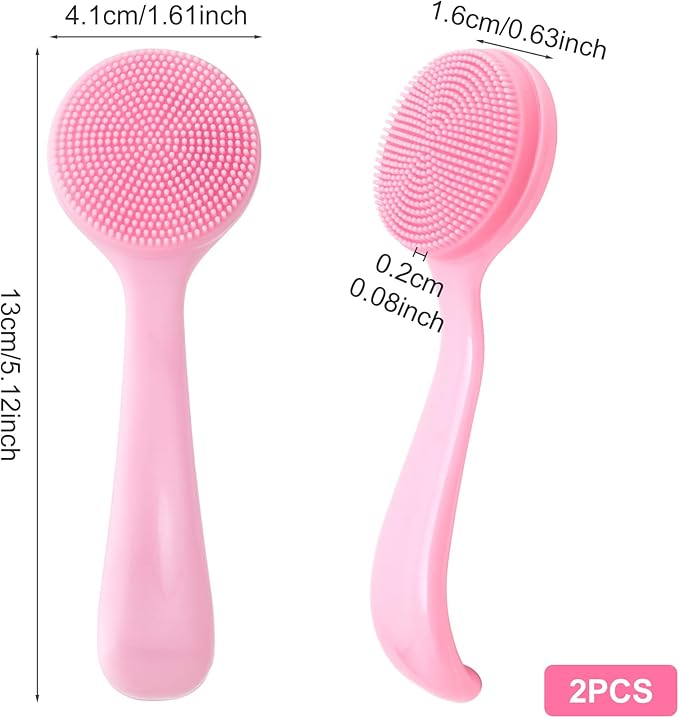 2 Pack Silicone Manual Facial Cleansing Brush, Skin Friendly Waterproof Face Cleaning Scrubber Exfoliator Cleanser for Blackheads Whiteheads Makeup Residues Removal- Pink