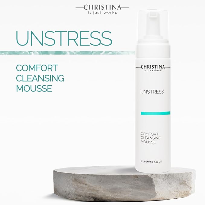 -CHRISTINA- Unstress Comfort Cleansing Mousse | Cleanser for Face with Gentle Formula with Green Tea Extract & Vitamin B5 | Suitable for All Skin Types, 24-Hour Care 200ml