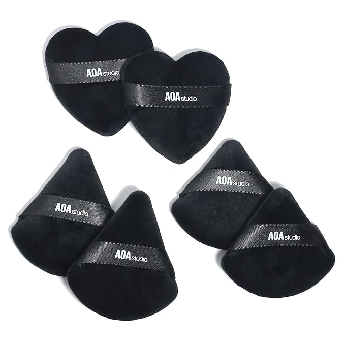 AOA Studio Velvet Puffs Makeup Puff Set of 6 Loose Powder Body Powder, Velour Makeup Blender Sponge Foundation Blending Sponges Set Beauty Makeup Tools(Black/Peach) (Small black/Big black/Heart black)