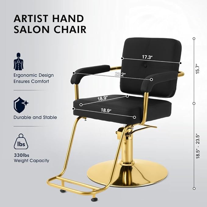 Artist hand Black and Gold Salon Chair Professional Stylist Chair with Heavy Duty Hydraulic Pump, 360 Degree Swivel Barber Chair, Spa Beauty Equipment Max Load Weight 330 Lbs