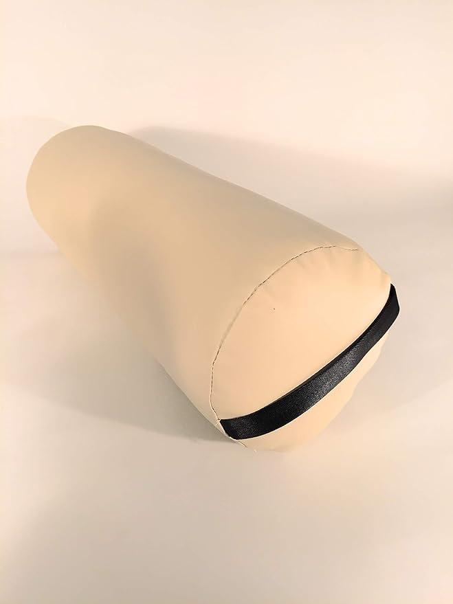 Fluffy Massage Bolster Pillow by NRG - 8"W x 26"L Full Round Massage/Spa Table Bolster with Carrying Strap - Supports Neck, Knees or Ankles - PVC Free Vinyl Upholstery - CFC Free Foam - Vanilla Cream