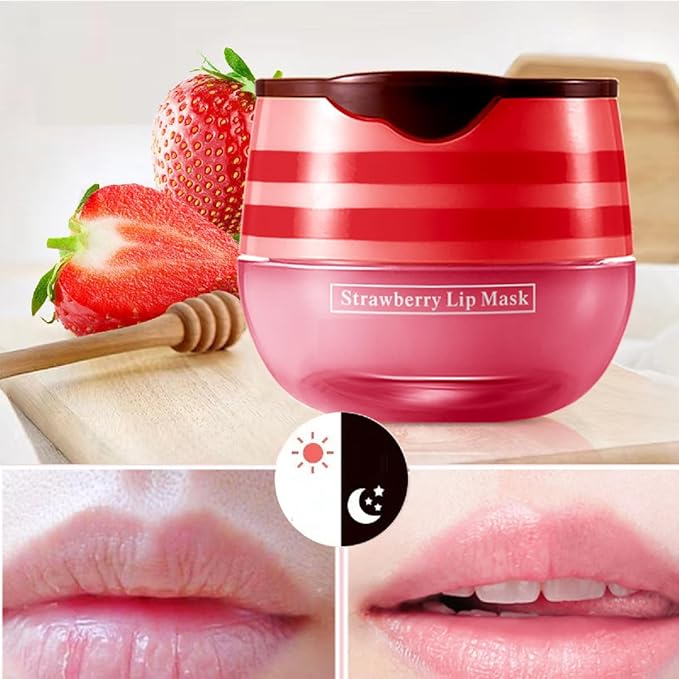 4 Pcs Bee Lip Balm Lip Mask Honey Pot, Honey & Strawberry Lip Mask Propolis Moisturizing Lip Balm Hydrating Prevention Dry and Cracked Lip Scrubs Exfoliator,Reduces Lip Lines.