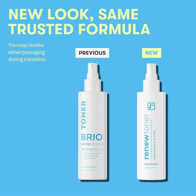 BRIOTECH Renew Toner, Hypochlorous Acid Spray, Minimize Appearance of Blemishes, Soothing Facial Mist for Sensitive Skin, Calm Redness & Bumps, Vegan, 2 fl oz Travel Size