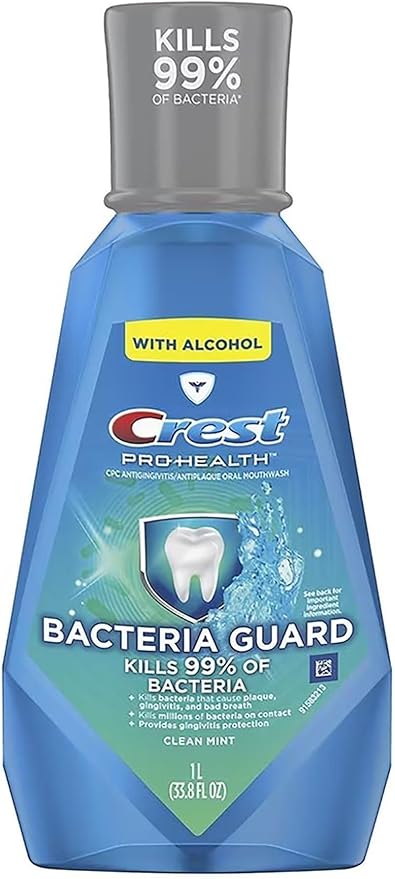 Crest, Pro Health Bacteria Guard with Alcohol Clean Mint Mouthwash, 33.8 Fl Oz