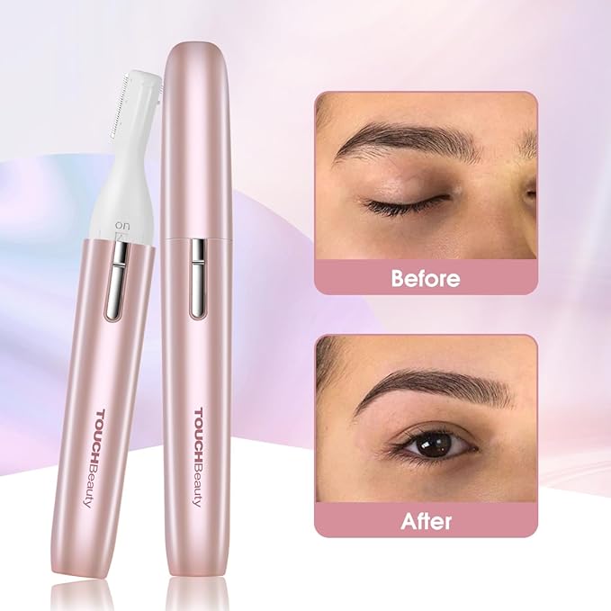 TOUCHBeauty Eyebrow Hair Trimmer for Women, Painless Precision Eyebrow Shaper, Pen-Shaped Hair Remover Razor for Face Chin Neck, Upper-Lip, Peach-Fuzz Mini Sized Battery-Operated Rose Color 1658A