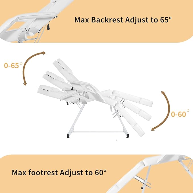 Facial Chair, Adjustable Tattoo Chair Salon Bed with Hydraulic Stool Massage Bed for Professional Massage Facial Lash Beauty Treatment Spa (White15)
