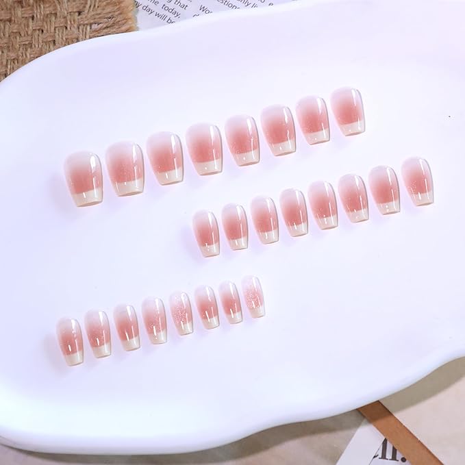 Press On Nails Short Square, French Tip Chrome Acrylic Press On Nails Short Coffin, Designer Reusable Glazed Fake Nails, Glossy Soft Gel Nails Wedding, Stick Glue On Nail Press Ons for Women