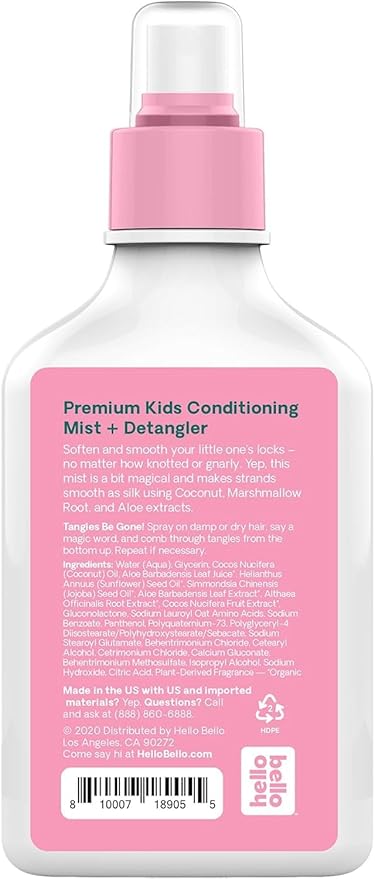 Hello Bello Creamy Coconut Shampoo and Body Wash 10 fl oz, Conditioner 10 Fl Oz, Watermelon Conditioning Mist and Detangler, Gentle, Hypoallergenic, Dermatologist-Tested, Vegan