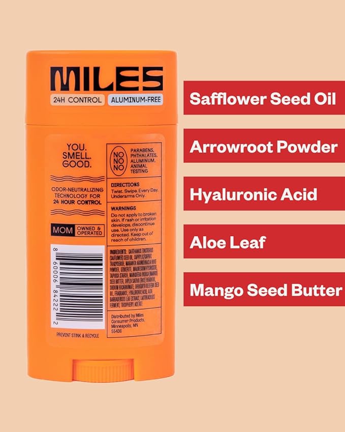 Miles Kids Deodorant for Boys and Girls - Aluminum Free Deodorant for Kids and Teens, Natural, Hypoallergenic, Made in USA - Rugged Scent, 1-Pack