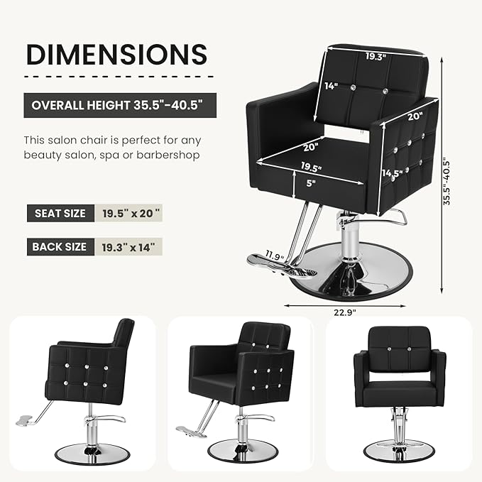 Professional Salon Chair for Hair Stylist, 350 Lbs Heavy Duty Hydraulic Pump, 360° Swivel Styling Chair with Adjustable Height, Barber Chair for Barber Shop, Spa, Tattoo Studio, Basic Black