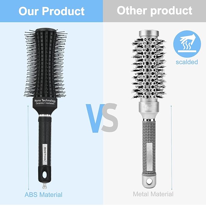 BESTOOL Round Brush,Volumizing Round Hair Brushes for Women flexile Hair Brush for Blow out Detangling Curling Styling Less Pain & Breakage