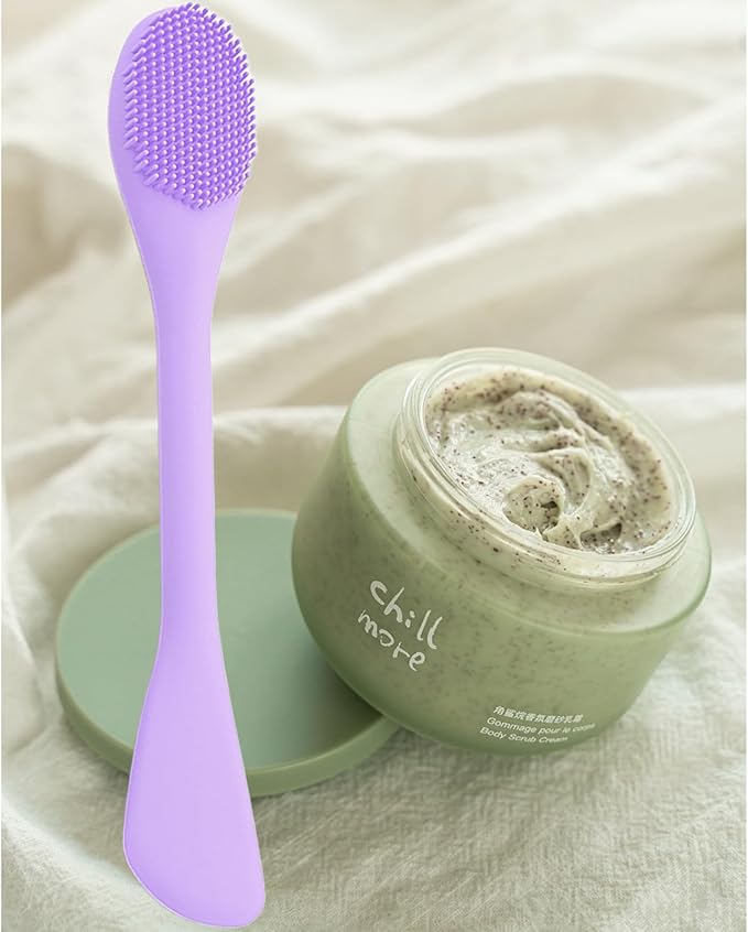 Pore Scrubber, Double-End Silicone Face Mask Brush Silicone Face Scrubber, 2Pcs Soft Mask Applicator Tool for Facial Mud,Facial Cleansing Brushes for Makeup Skincare Removal, Grey and Purple