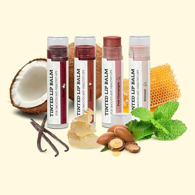 Earth's Daughter Tinted Lip Balm 4 Pack of Assorted Colors - Beeswax, Coconut Oil, Cocoa Butter, Vitamin E - Moisturize and Beautify - Paraben Free