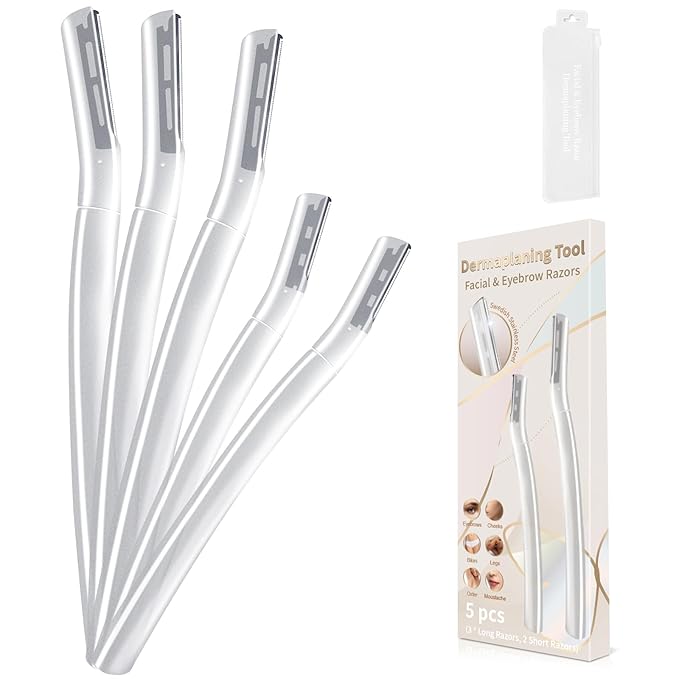 Face Razors for Women, Dermaplane Razor for Women Face, Eyebrow Razor, Facial Razors, Dermaplaning Tool, Gentle Skin Exfoliation Microblades for Sensitive Skin, Peach Fuzz Remover, 5 Count