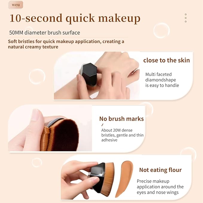 ss 4-Piece Flat Top Kabuki Brush Set - Hexagonal Face Powder Brush & Blush Red Liquid Foundation Brush with Black Protective Covers