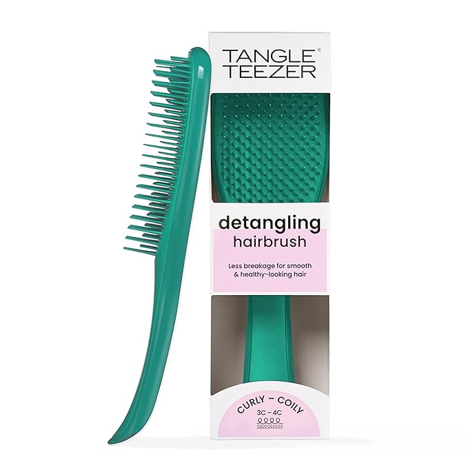Tangle Teezer Ultimate Detangler Curly Hair Brush, Dry & Wet Hairbrush, Reduces Frizz & Breakage, for 3C to 4C Curly Hair Types, Aqua Green