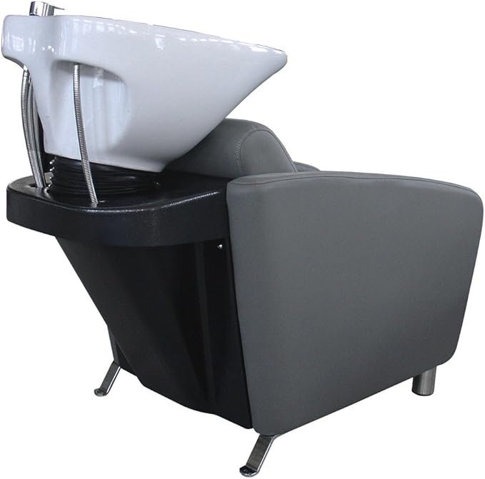 Buy-Rite Shelby Backwash Unit - Professional Salon Shampoo Chair with Deep Tilting White Porcelain Bowl, Dual Function Nozzle, Extra Wide Seat & Lumbar Support - Grey, YLG-556-GRAY