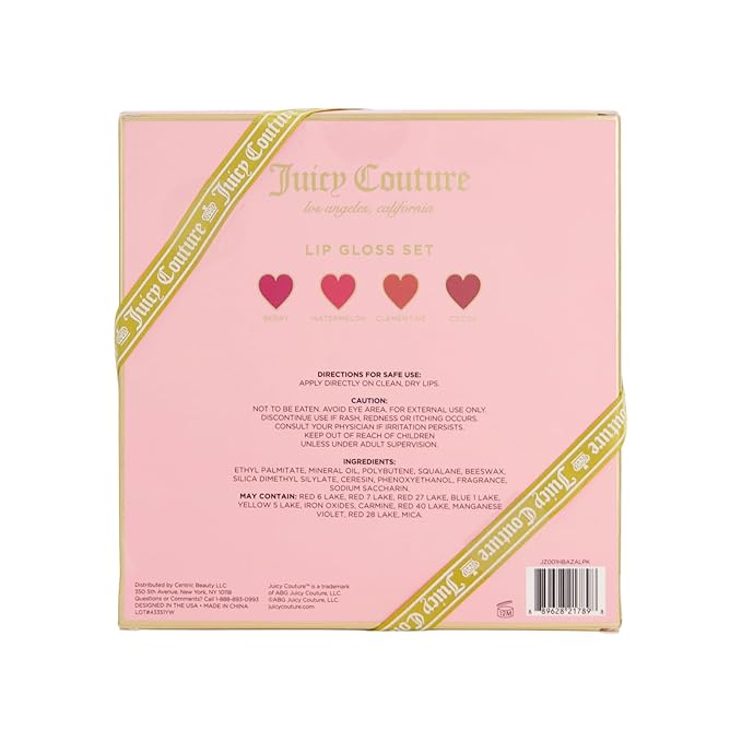 Juicy Couture 4 Pack Luxurious Lip Gloss Set – Berry, Cocoa, Clementine, & Watermelon