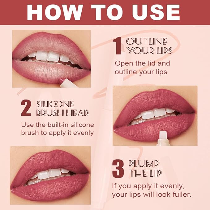 Plump Matte Crayon Lip Liner Pencil, Neutral Pink Lipstick Lip Liners for Women, 24 Hour Long-Lasting Lip Gloss Makeup, With Silicone Smudger for Define Contours & Sculpting Lip, 02