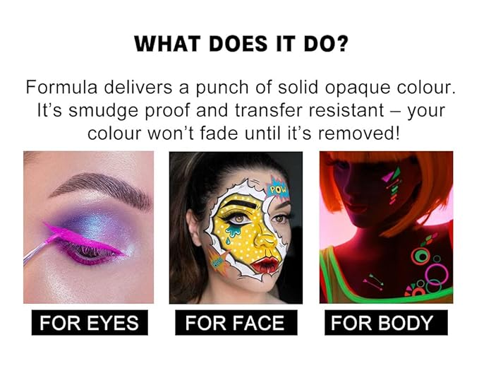 MEICOLY 2 Packs Water Activated Eye Liner Palette,Neon Face Paint Colored Retro Hydra Liner,Water Activated Eyeliner,Matte Graphic Eyeliner,UV Blacklight Glow Black White Face Body Paint,16 Colors
