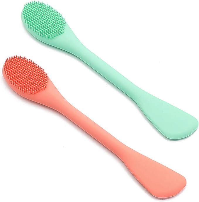 Silicone Face Mask Applicator Brush,Soft DIY Skincare Applicator Tools,Scrubber Exfoliator,Facial Cleansing Brush for Deep Gentle Exfoliating (Orange/Green)